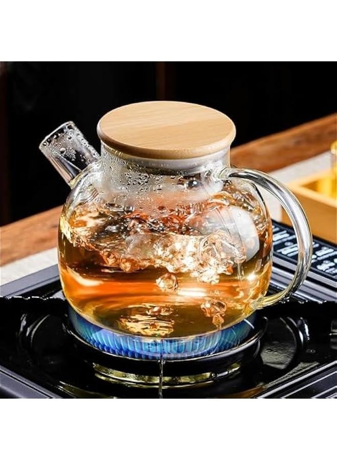 فالمر إبريق شاي زجاجي للموقد بسعة 34 أونصة / 1000 مل – إبريق شاي شفاف من زجاج البوروسيليكات مع غطاء من الخيزران، إبريق شاي زجاجي بفلتر وصنبور قابلين للإزالة، مناسب لشاي التزهير والشاي بالأوراق السائبة، صانع شاي مثالي للتخييم - Image 1